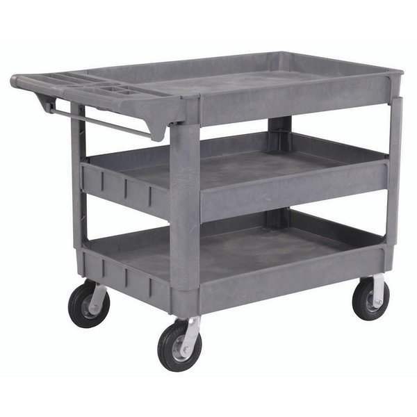 Global Industrial Large Deluxe 3 Shelf Plastic Cart, 6 Pneumatic Casters, 46L x 25W x 35H 242087